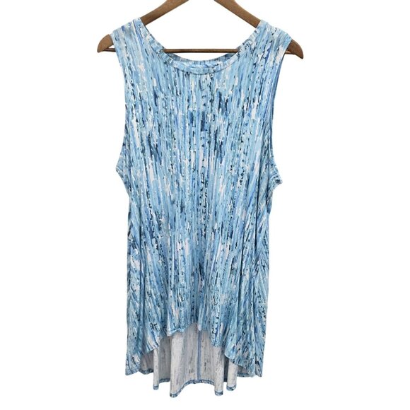LOGO Layers Blue Abstract Tie-Dye Hi-Low Sleeveless Tunic Tank Top 1X Boho Flowy - Picture 1 of 11